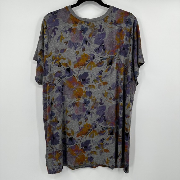 SUPER SOFT KNITS Womens Plus Size‎ 3 Gray Floral Print Short Sleeve T Shirt - Picture 4 of 7